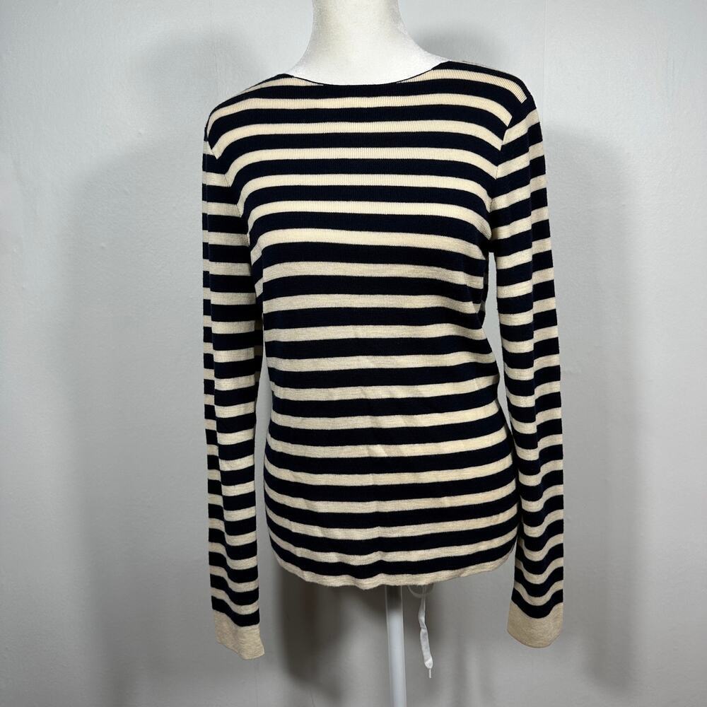 Rag‎ & Bone Navy Ivory Striped Merino Wool Cowl Back Knit Sweater Small